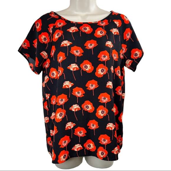 CAbi Flanders Poppy Split Back Top in Fiery Red and Black Style 3251 Size XS - Picture 2 of 9